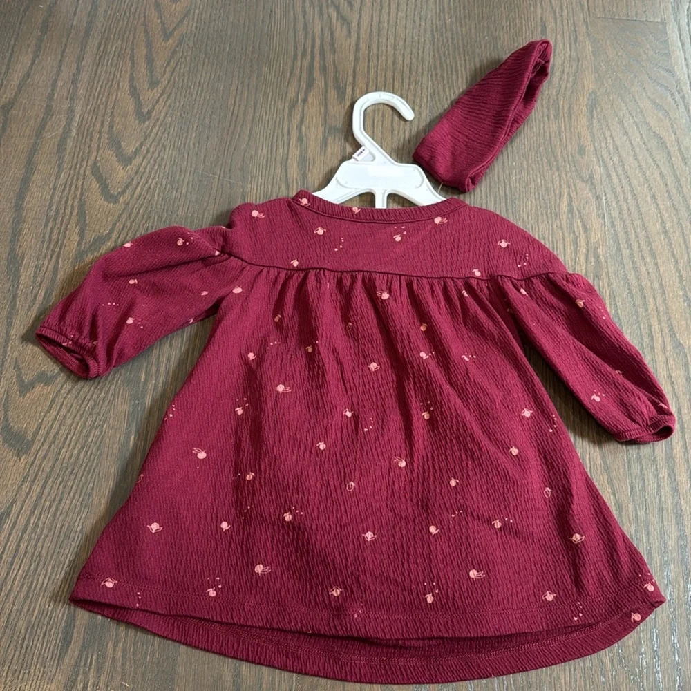 Carter’s Baby Girl Crinkle Jersey Dress Set 9M NWT Headwrap & Bloomer